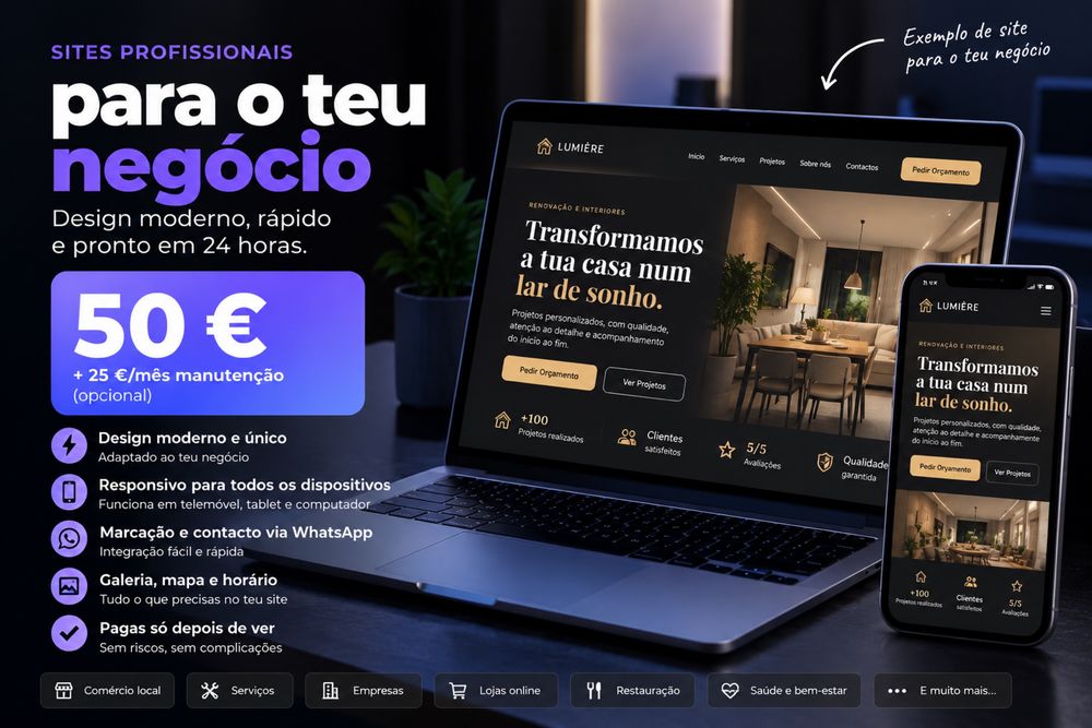 Site profissional para o seu negócio em 24h · 50€
