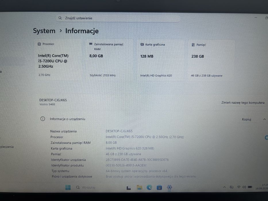 Laptop dell Vostro 14 5468 i5 7gen 8gb/256gb M.2 sata