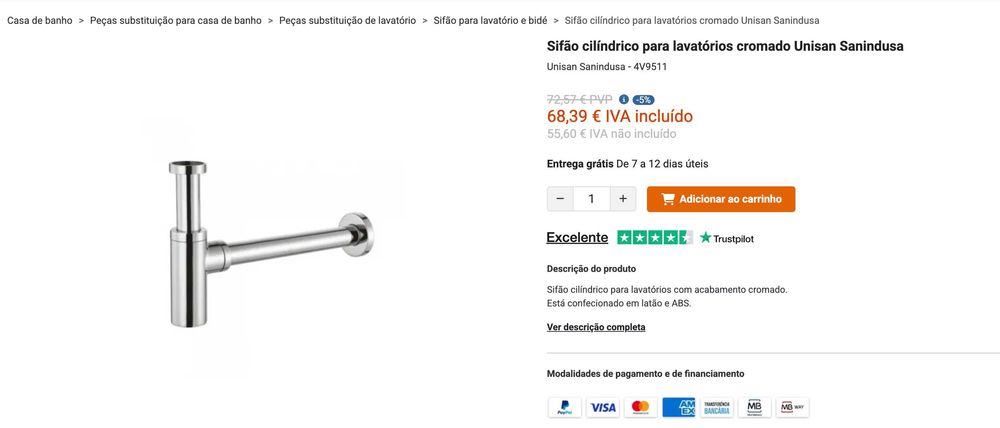 Sifão cilíndrico + Válvula Tic-Tac Sanindusa