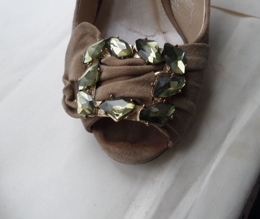 Босоножки замшевые бежевые нюдовые на каблуке Avante Moda, туфли 38р-р