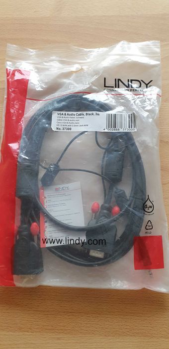 Cabo VGA com áudio, com 3 metros. LINDY. Como novo.64751075667201120