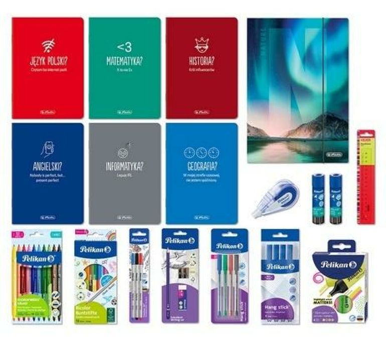 Wyprawka szkolna 17el + 1szt gratis PELIKAN PELIKAN karton,375x255 mm