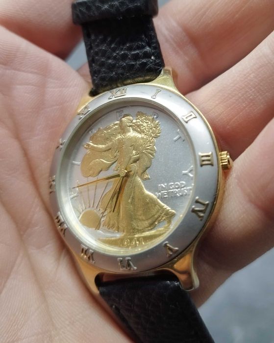 Zegarek męski Walking Liberty Half  Dolar limitowana edycja złocony