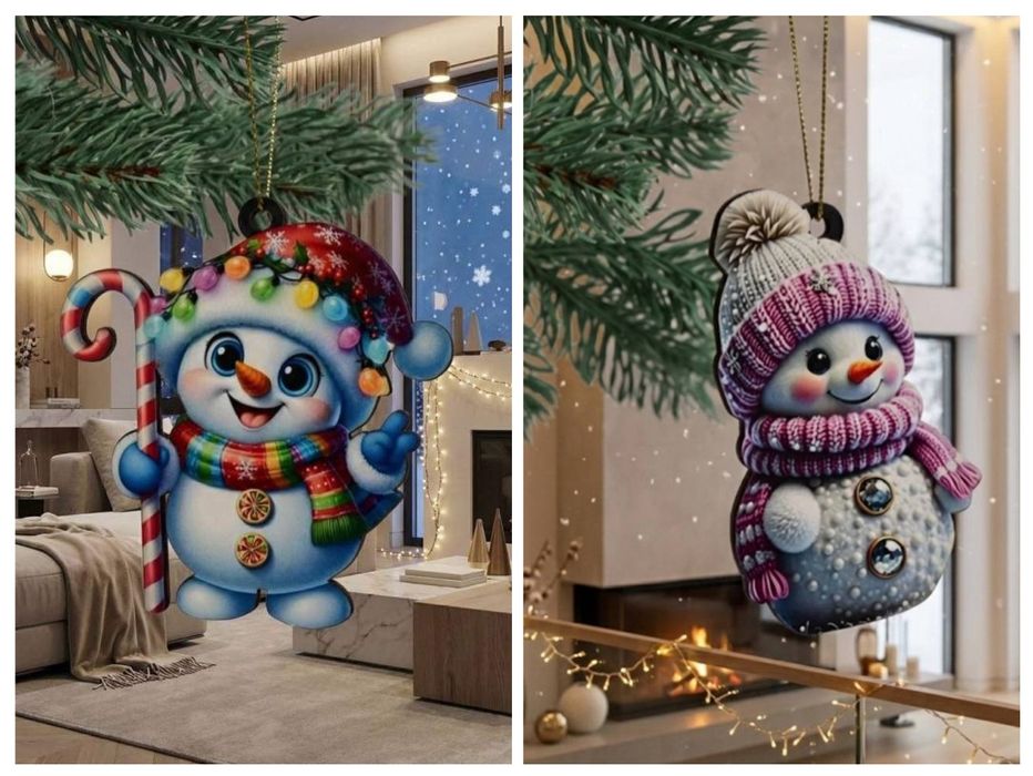 Новорічні іграшки Сніговики із дерева