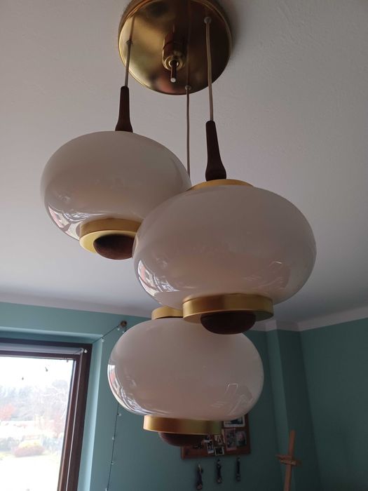 Żyrandol kaskadowy vintage PRL + lampka na ścianę