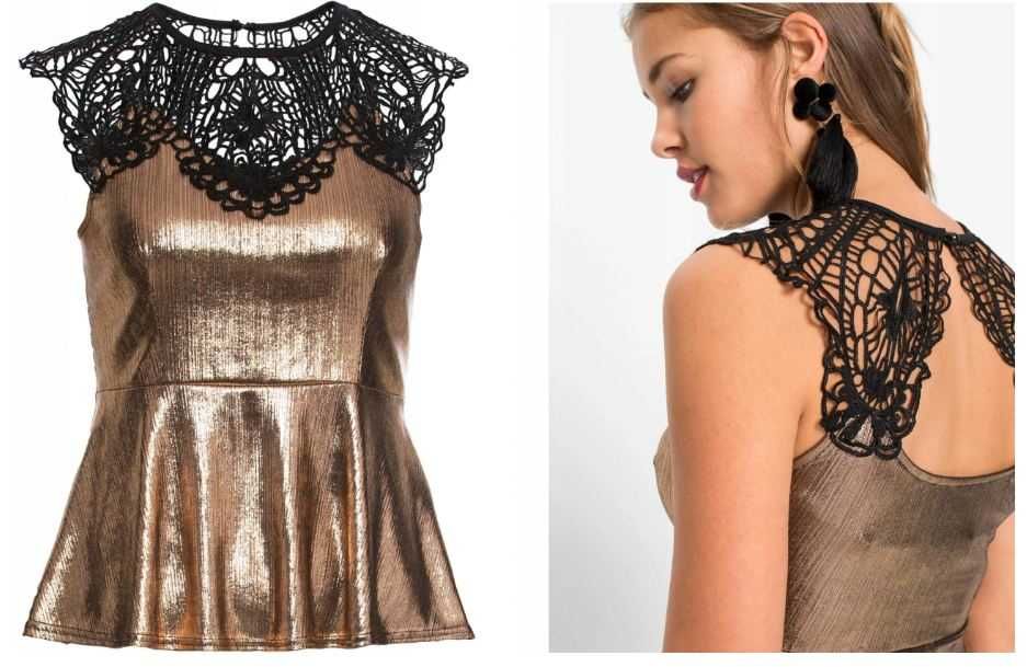 Bluzka damska wieczorowa czarno-złota z koronką R.36/38