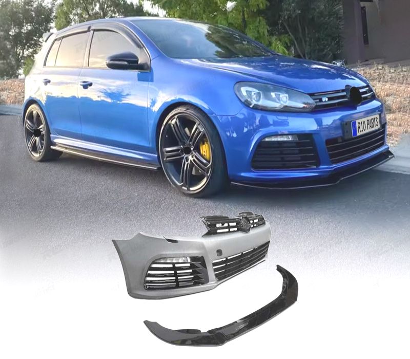 PARA-CHOQUES FRONTAL VOLKSWAGEN VW GOLF 6 R20 08-13 PRETO BRILHANTE SRA + SPOILER LIP + LUZ DIURNA