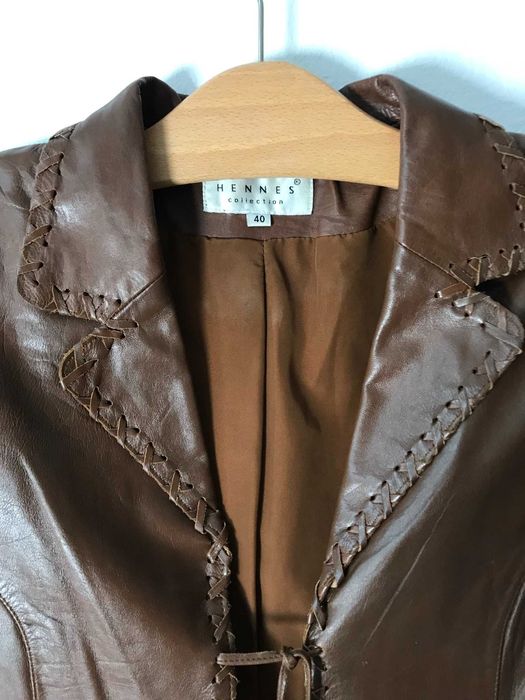 Hennes for H&M brązowa kurtka skórzana 40 l 12 skóra cielęca