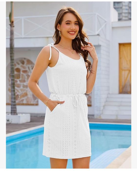 Letnia sukienka damska z kieszeniami, biała, rozm. L CHECHURY