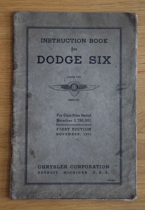 Instrukcja obsługi DODGE SIX Rok 1934