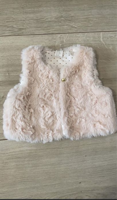 Kamizelka futerko H&M 86 12-18 miesięcy różowa