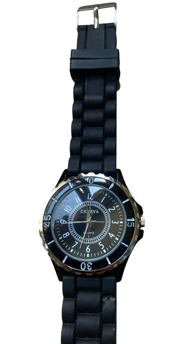 Męski czarny zegarek Geneva z gumowym paskiem