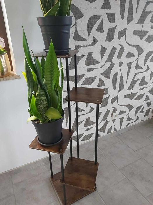 Kwietnik stojak na kwiaty drewniany narożny z 5 poziomami 105 cm