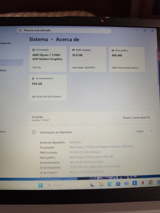 Portátil Lenovo ideapad  16gb RAM 1tb armazenamento
