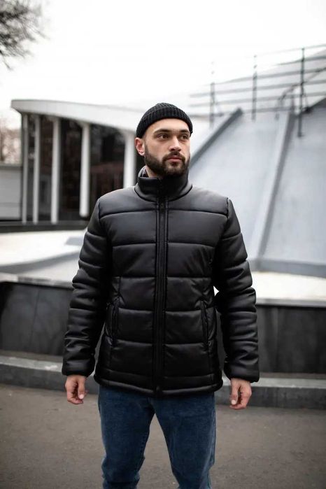 Теплая куртка кожаная мужская ,осенне-зимняя . Большой размер