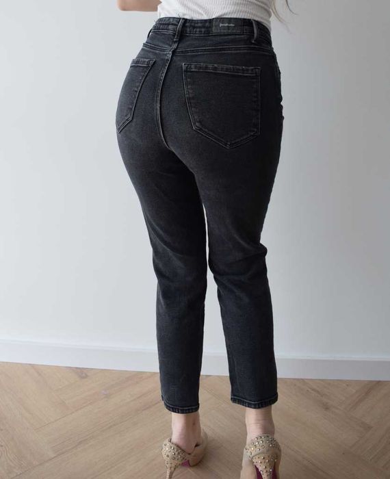 Grube mom slim spodnie jeansy Stradivarius 36 s mex28 wysoki stan jasno czarne