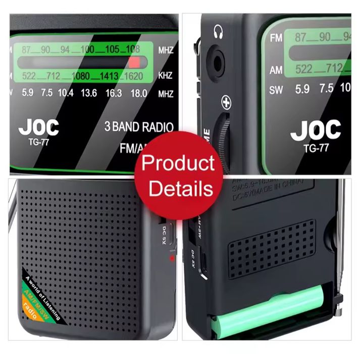 Радиоприемник карманный 3-диапазонный с аккумулятором JOC