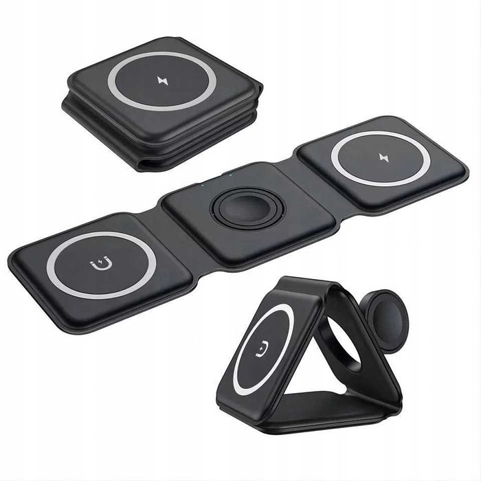 Składana bezprzewodowa ładowarka indukcyjna 3 w 1 czarna do Apple