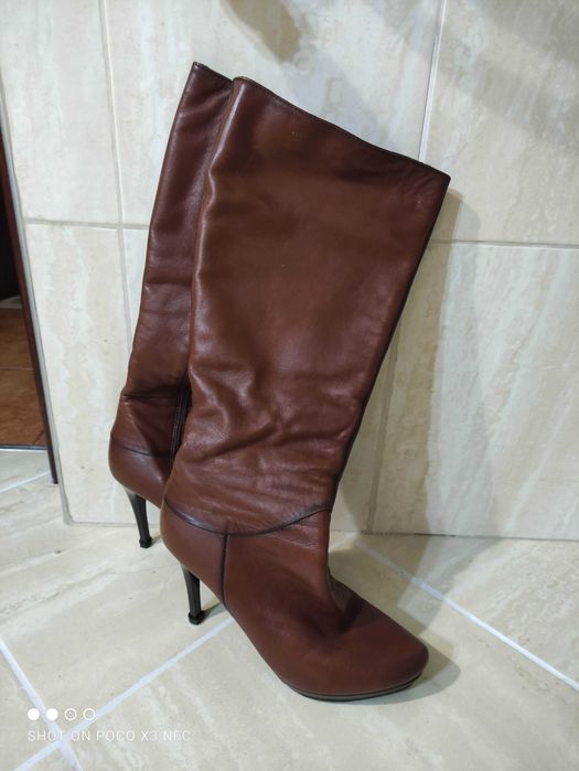 Kozaki damskie wysokie brązowe szpilka r.40