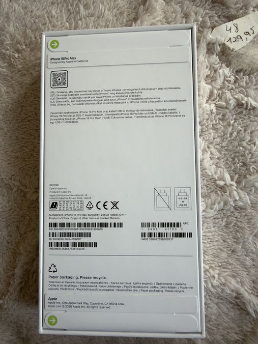 NOWY iphone 18 pro max kolor burgundowy 256gb