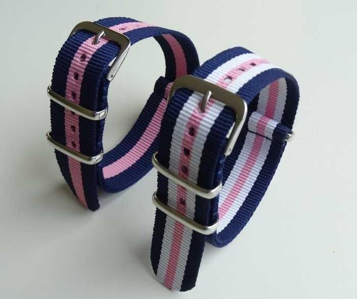 Pasek do zegarka 18mm 20mm NATO różowy pink nylonowy damski modny