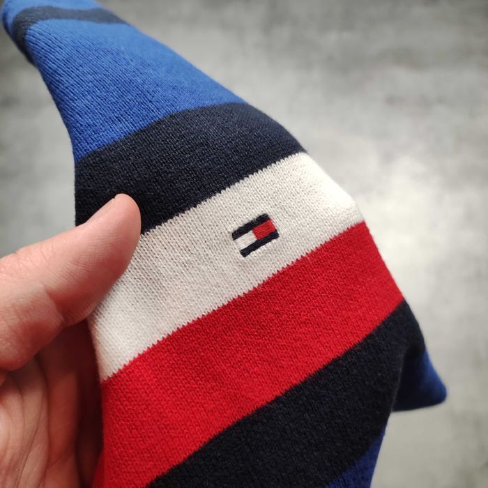 MĘSKI PREMIUM Elegancki Sweter Granat Paski Tommy Hilfiger Bawełna