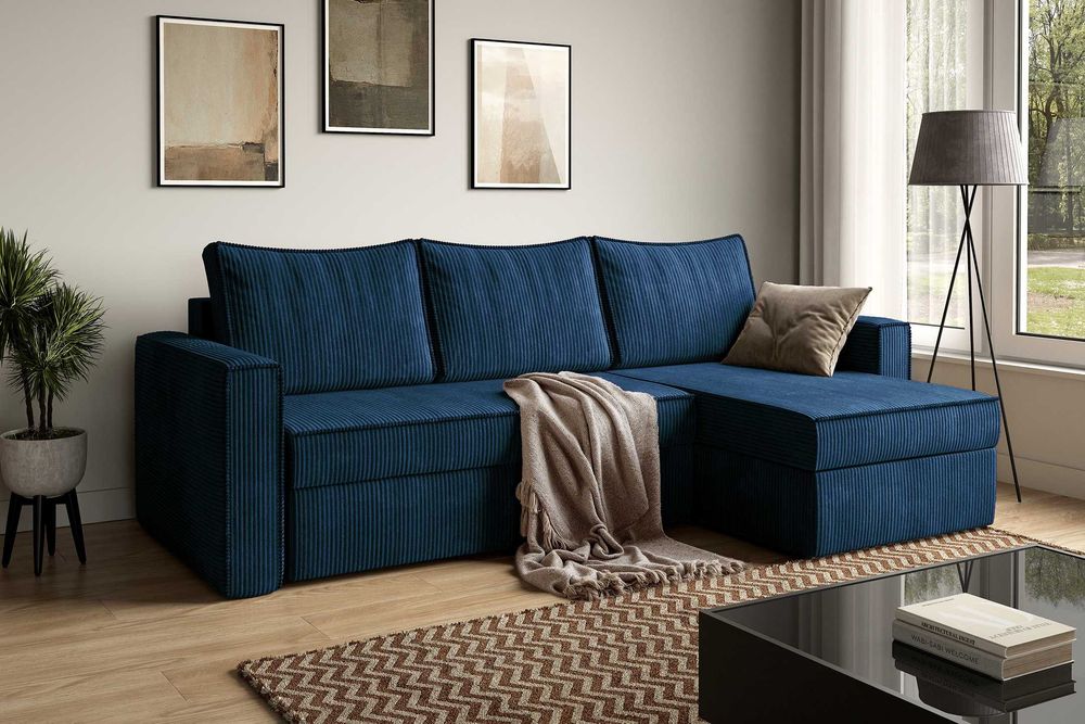 Narożnik Sofia. Sprężyny bonell, 2 pojemniki, sztruks. Szybka dostawa