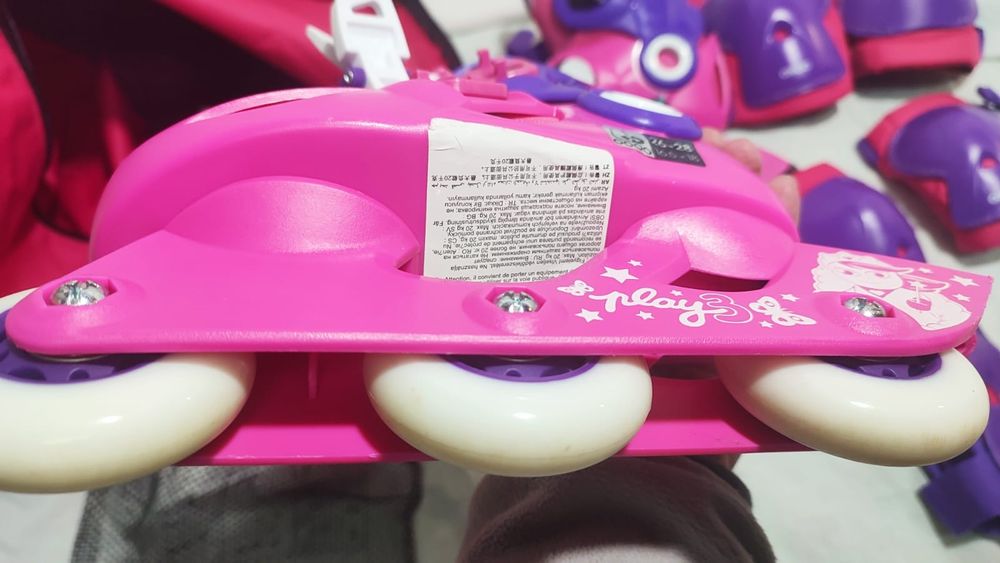 Kit completo de patins em linha, rosa, menina