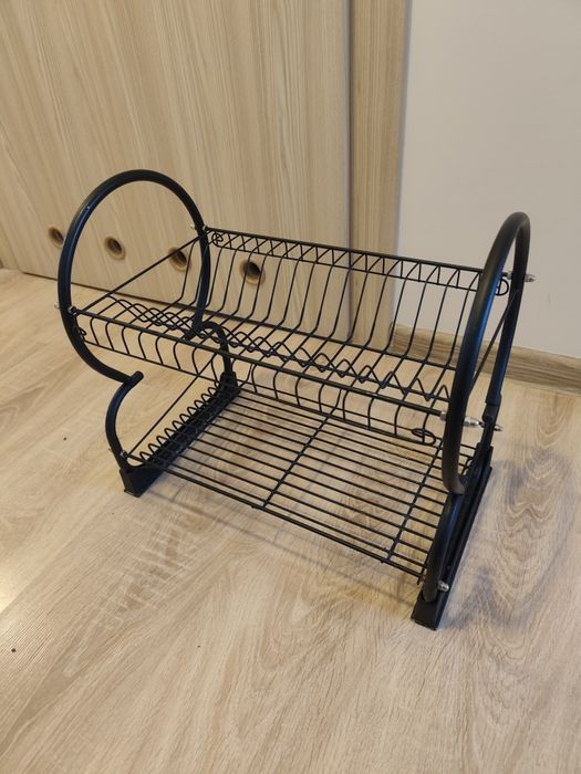 Suszarka do naczyń dwupoziomowa czarna 40x25x38 cm osuszacz ociekacz