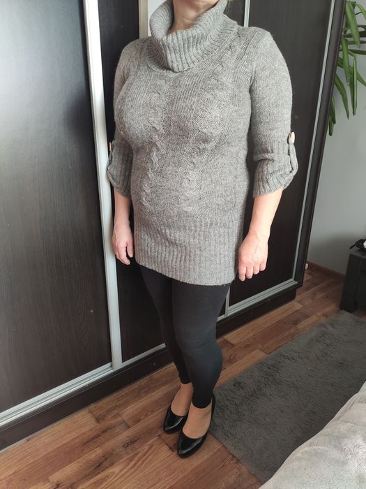 Sweter golf dłuższy tunika ciążowa Happymum r. S ciepły szary