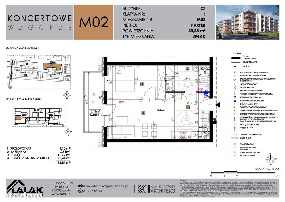2-pokojowe mieszkanie 43m2 + balkon