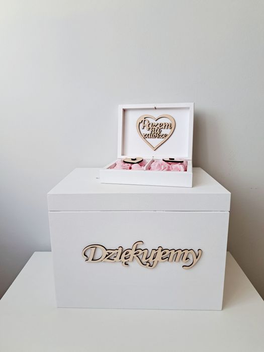 Białe pudełko na koperty  skrzynka na obrączki wesele ślub dekoracje