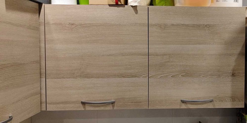 Komplet szafek kuchennych dąb Sonoma z blatem nakrapiana biel