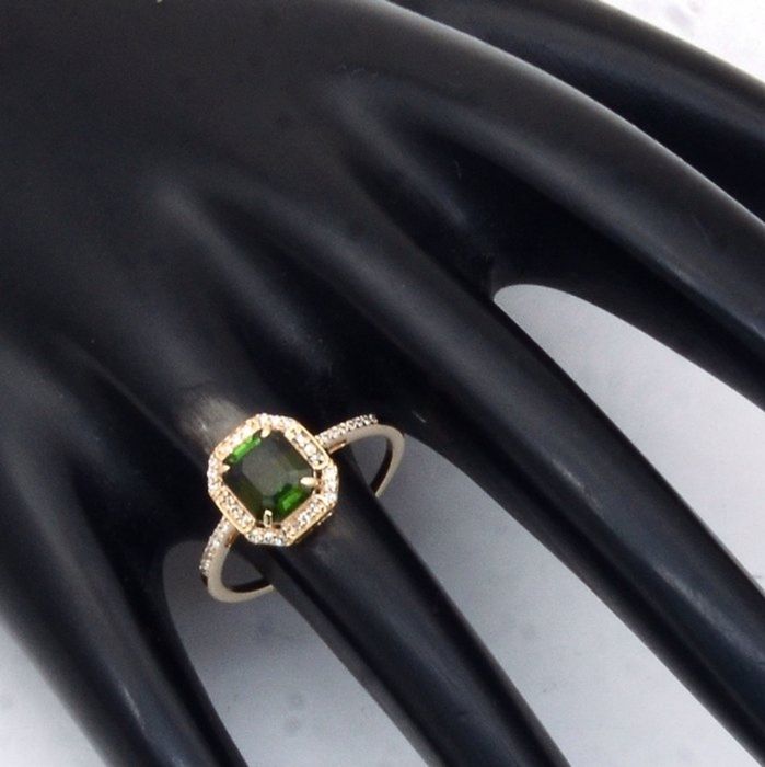 Anel - 14 K Ouro amarelo - 1.19ct. tw. Turmalina - Diamante