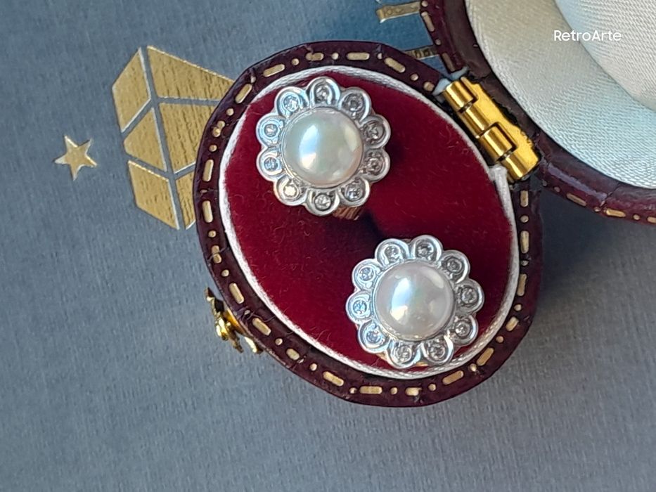 Kolczyki Perły Akoya Diamenty Złoto 585 WYCENA