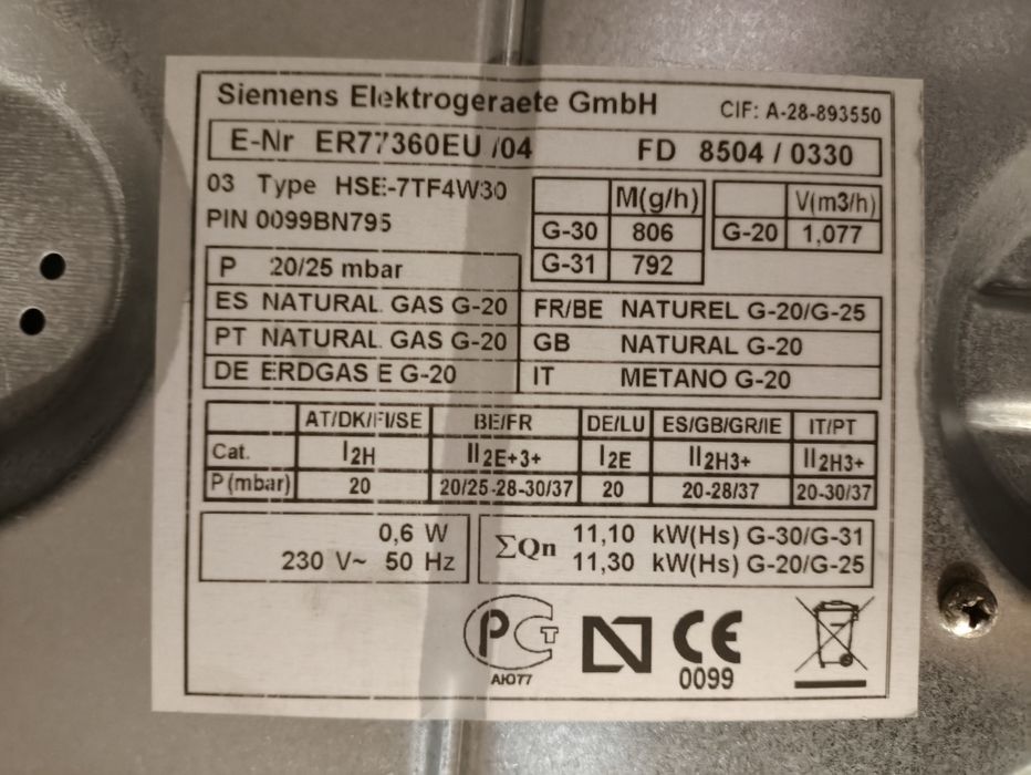 Placa fogão a gás Siemens 70cm largura