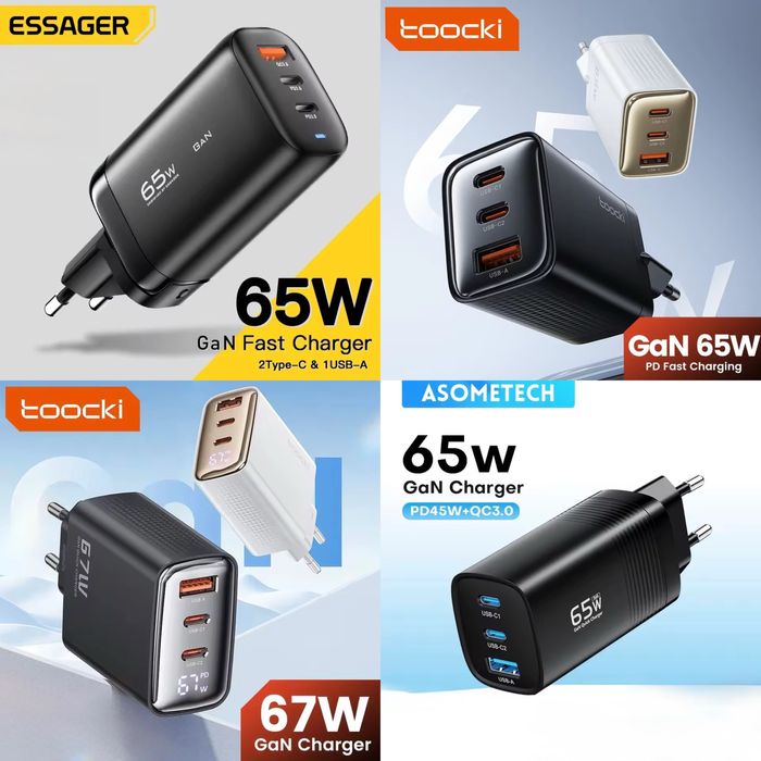 Швидка зарядка 65w 67w GaN Toocki Essager Asometech PD3.0 QC4.0 Baseus