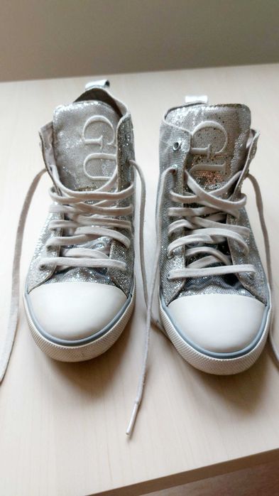 Trampki GUESS 37 srebrne błyszczące wysokie buty damskie dziewczęce