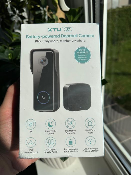 Wideodzwonek XTU J7 2K WiFi z dzwonkiem, bateria, czarny TOMI-TECH