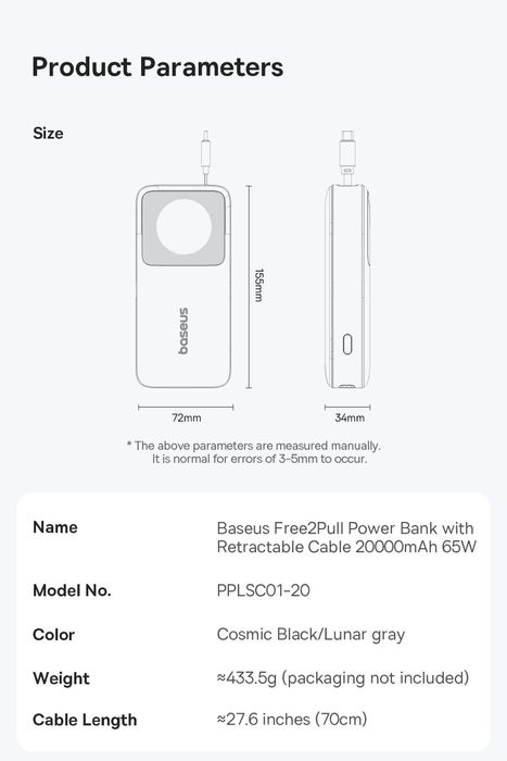 Павербанк Baseus free2pull 20000 mAh 65W новий
