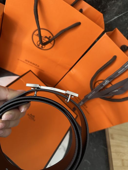 Pasek Hermes meski skora naturalna zestaw prezent