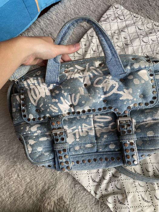 Zadig & Voltaire vintage Y2K demin graffiti silver studs sunny bag