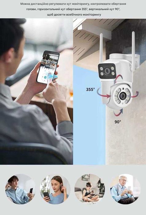 Якісна подвійна камера відеонагляду WIFi IP PTZ ICSEE подвійна 6mp Q13