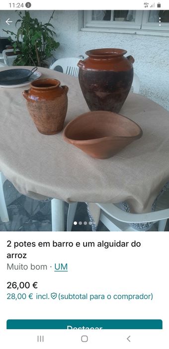 2 potes e 1 alguidar em barro