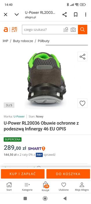 U-Power RL20036 Obuwie ochronne z podeszwą Infinergy 46 EU