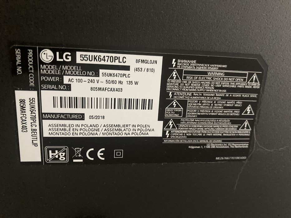 LG 55UK6470PLC com ecra partido