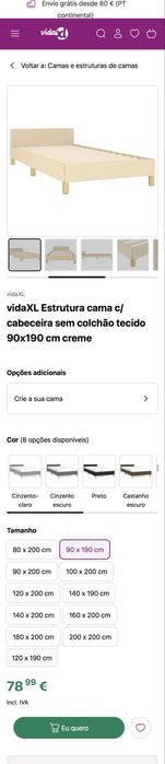 Cama 90x190cm Tecido Bege (com ou sem colchao) Tenho 2