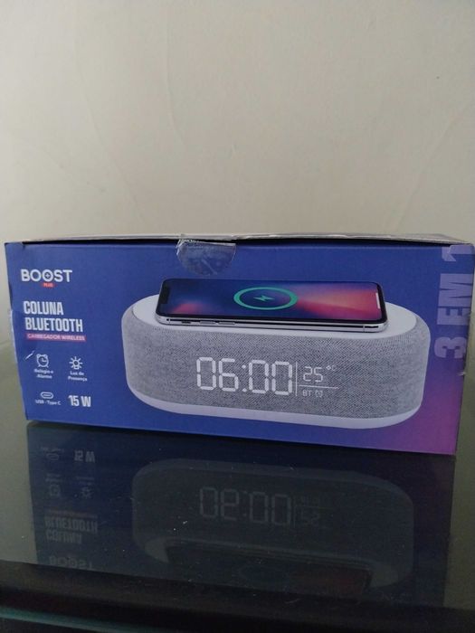 Coluna dupla com ligação bluetooth termómetro e relógio