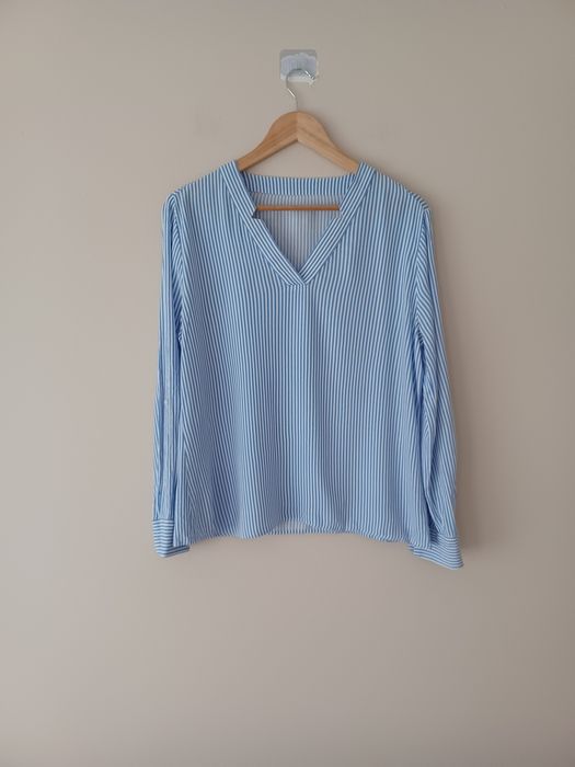 Wiskozowa bluzka casual Xl biała niebieskie paski