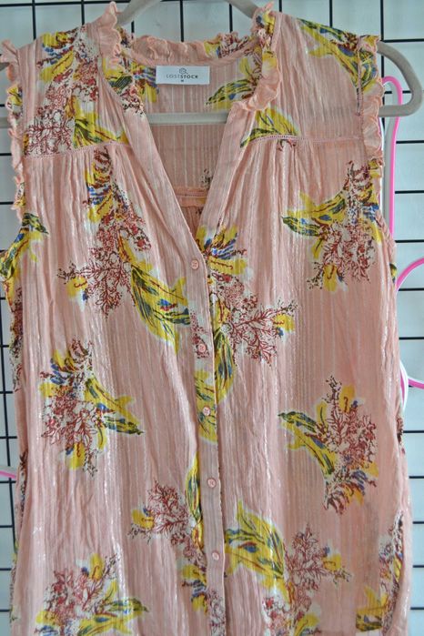 Koszulka bluzka morelowa boho w kwiaty Lost Stock M